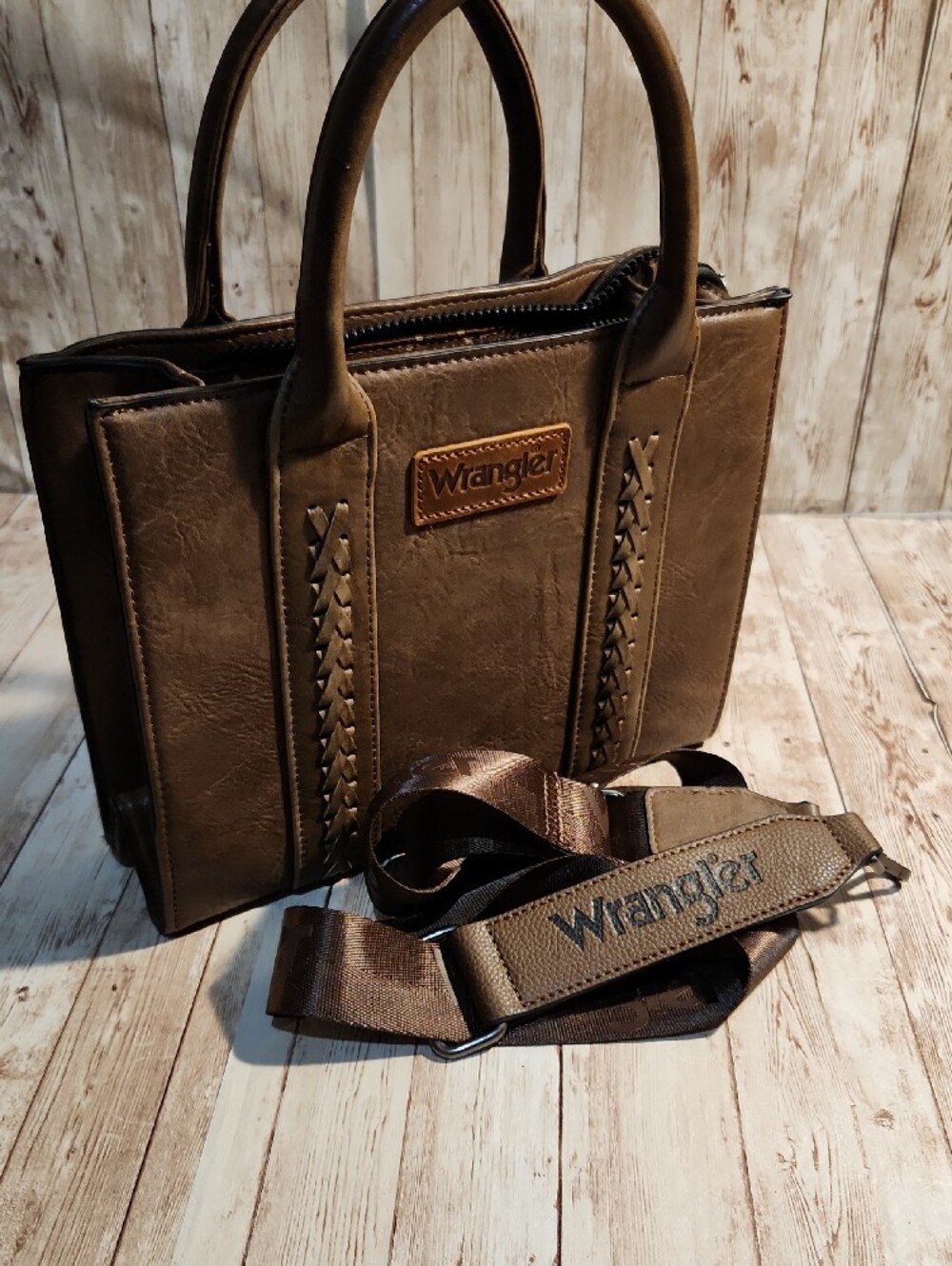 Wrangler Taupe Brown Braided-Accent Tote - Picture 4 of 7